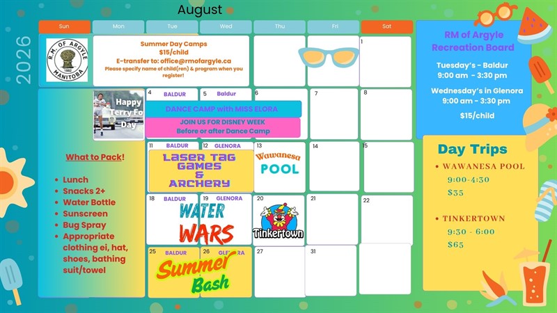 August Summer Schedule