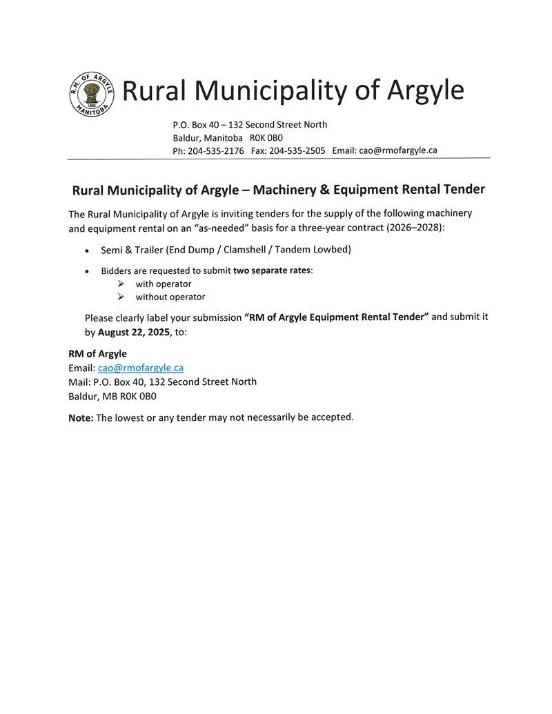 Machinery & Equipment Rental Tender