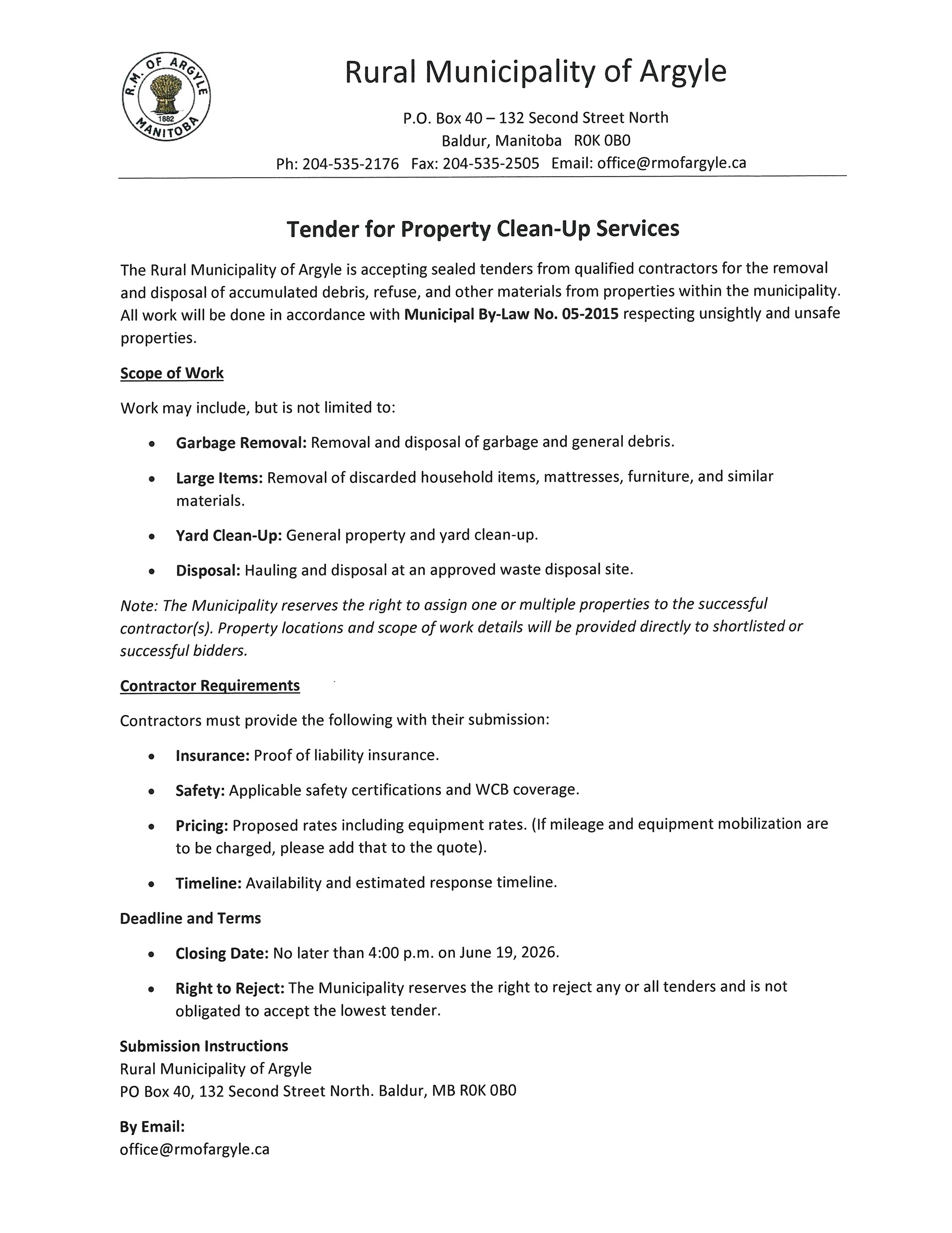 Tender for Property Clean Up